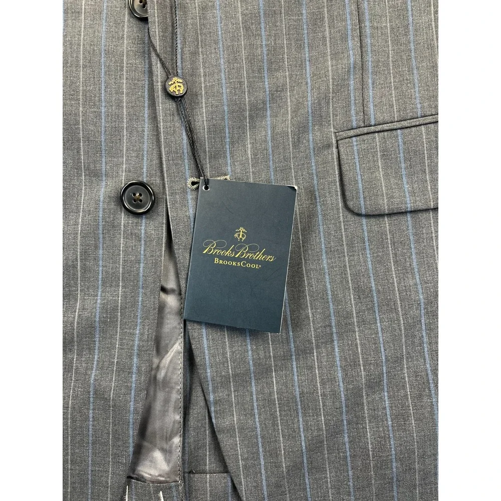 Brooks Brothers Suit 38 Regular Regent Fit Explorer Blazer Stripe‎ Gray Blue NWT